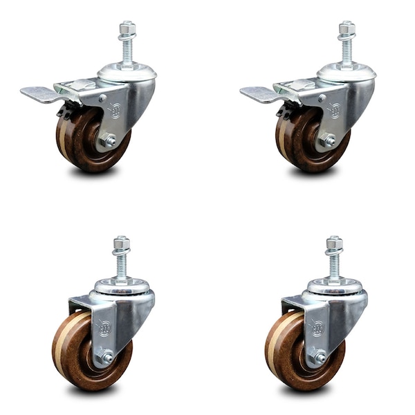 Service Caster 3 Inch High Temp Phenolic Swivel 10mm Stem Caster Total Lock Brake SCC, 2PK SCC-TSTTL20S314-PHRHT-M1015-2-S-2 - main